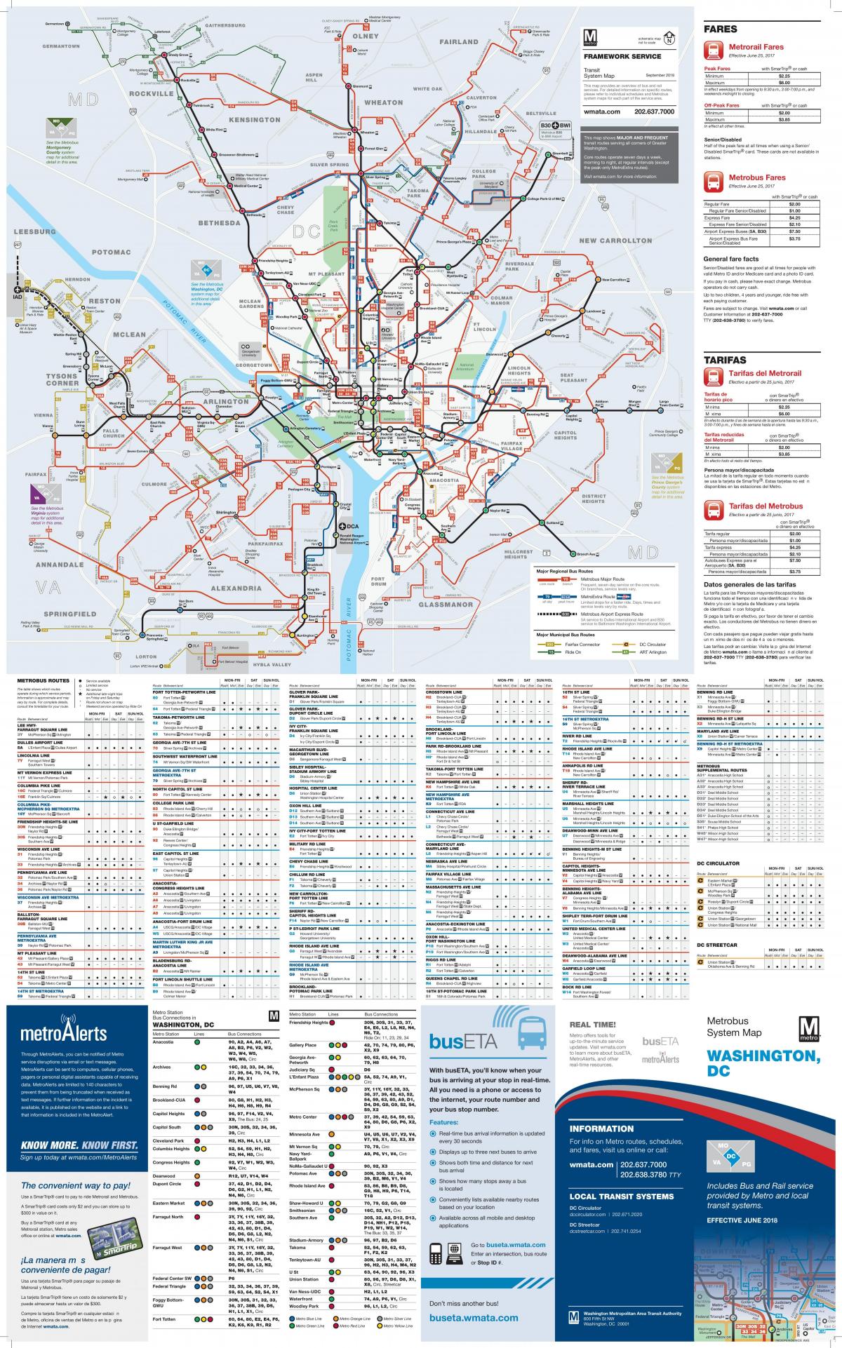 Map of Washington DC bus: bus routes and bus stations of Washington DC